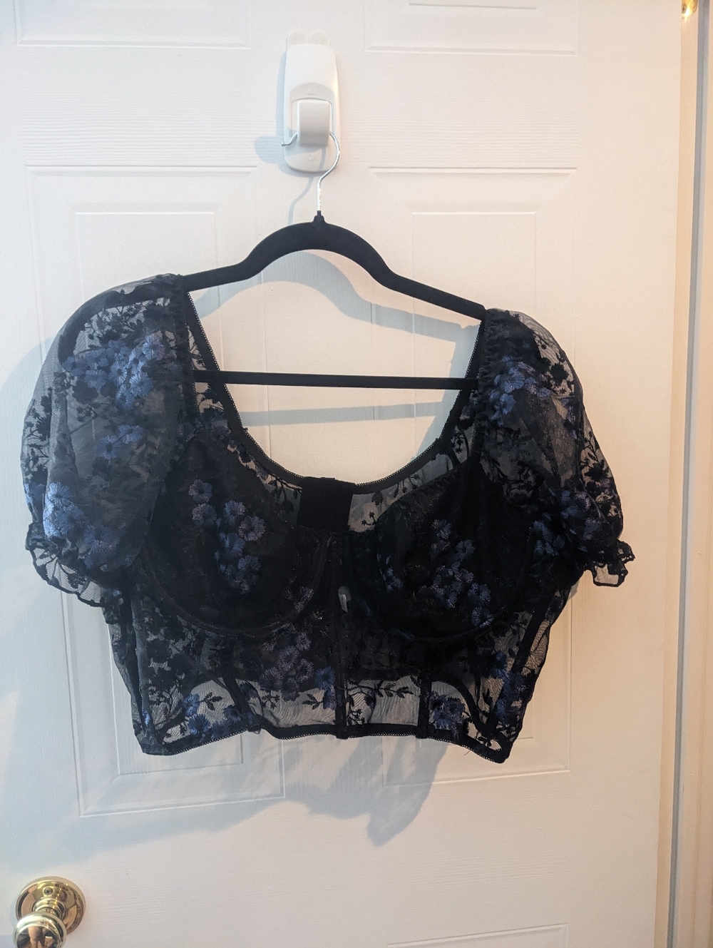 Sheer Black Floral Lace Cropped Corset Top